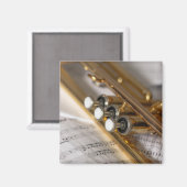 トランペットと楽譜真鍮楽器 マグネット (正面/裏面)