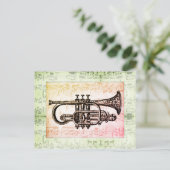 トランペットと音楽ノート ポストカード (スタンド正面)