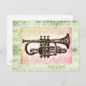トランペットと音楽ノート ポストカード (正面/裏面)
