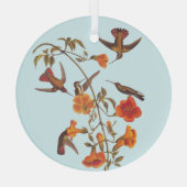 トランペットのオレンジの花を持つマングローブハチドリ ガラスオーナメント (裏面)