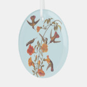 トランペットのオレンジの花を持つマングローブハチドリ ガラスオーナメント (正面左)