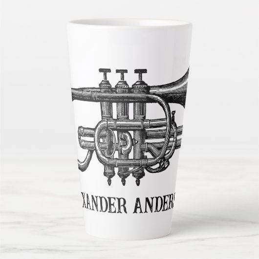 トランペットのパーソナライズのマグカップ カフェラテマグ (正面)