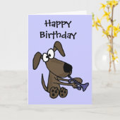 トランペットの漫画を遊んでいるAJおもしろいな小犬 カード (黄色い花)