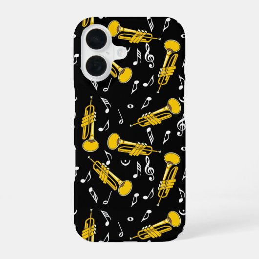 トランペットの音符パターン iPhone 16ケース (裏面)