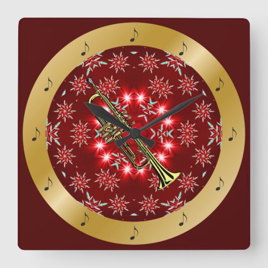 トランペットの~の銀の~の赤い~の金ゴールドの~のクリスマスの~ スクエア壁時計 (正面)