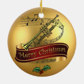 トランペットの~音楽的なスクロール~の金ゴールドのメリークリスマスの~ セラミックオーナメント (裏面)