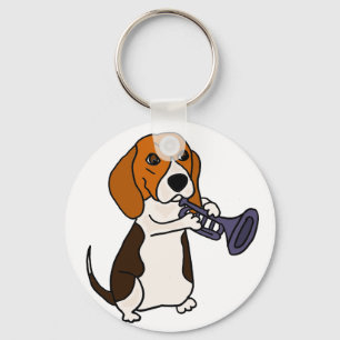 トランペットを演奏しているおもしろいなビーグル犬犬 キーホルダー