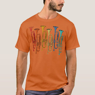 トランペットカラフルレトロジャズミュージシャントランペーター Tシャツ
