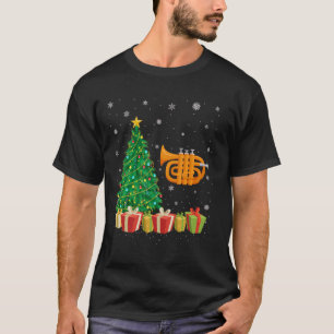 トランペットクリスマスツリー照明サンタハットトランペットクリス Tシャツ