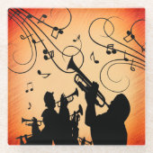 トランペットセクションジャズミュージックオレンジラスト ガラスコースター (正面)