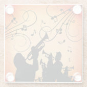 トランペットセクションジャズミュージックオレンジラスト ガラスコースター (裏面)