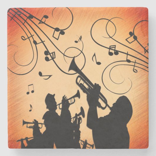 トランペットセクションジャズミュージックオレンジラスト ストーンコースター (正面)