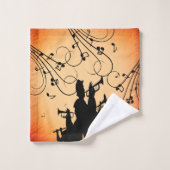 トランペットセクションジャズミュージックオレンジラスト バスタオルセット (ウォッシュタオル)