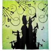 トランペットセクションジャズミュージックグリーン シャワーカーテン (正面)