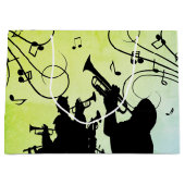 トランペットセクションジャズミュージックグリーン ラージペーパーバッグ (正面)