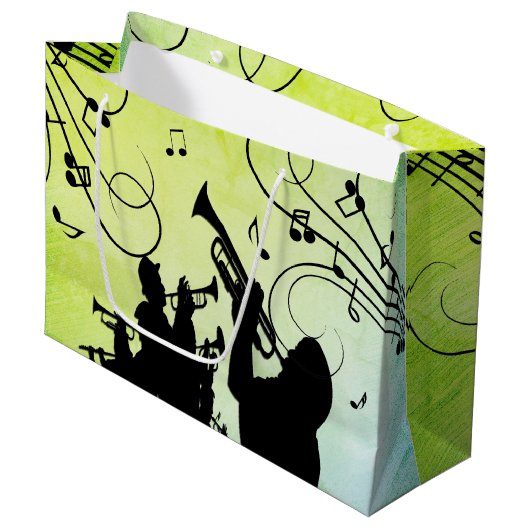トランペットセクションジャズミュージックグリーン ラージペーパーバッグ (正面アングル)