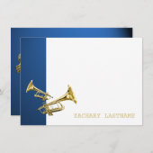 トランペットブルー金ゴールドサンキューフラットカード サンキューカード (正面/裏面)