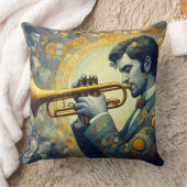 トランペットプレーヤーデザイン装飾用クッション クッション (ブランケット)
