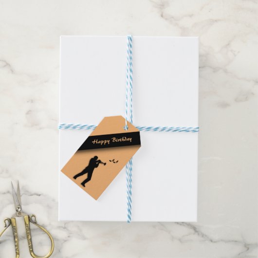 トランペットプレーヤーハッピーバースデーピーチ ギフトタグ (より糸付き)