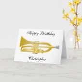 トランペットプレーヤーパーソナライズされた誕生日 カード (黄色い花)