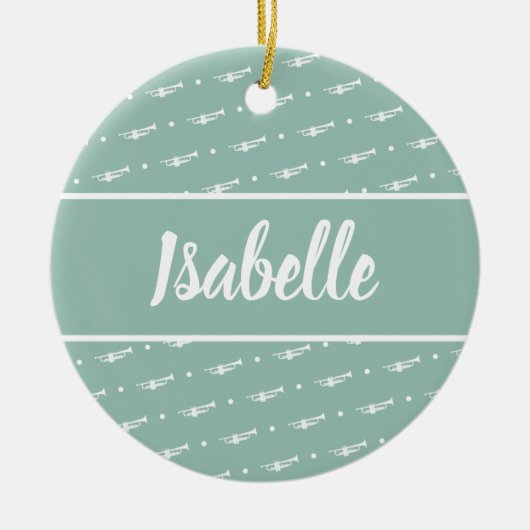 トランペットプレーヤーミュージシャンギフトグパーソナライズされたリーン セラミックオーナメント (正面)