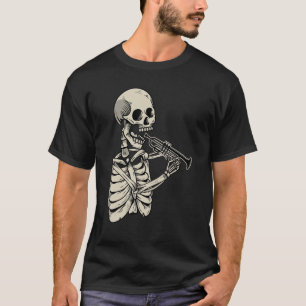トランペットプレーヤーレトロスカルスケルトントランペータームシ Tシャツ