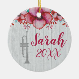 トランペットプレーヤー音楽ギフトフローラパーソナライズされたセラ セラミックオーナメント