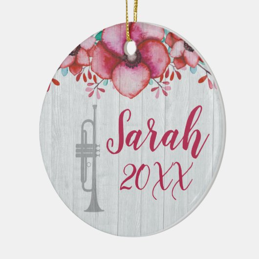 トランペットプレーヤー音楽ギフトフローラパーソナライズされたセラ セラミックオーナメント (左)