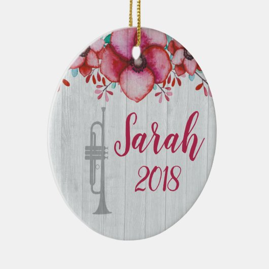 トランペットプレーヤー音楽ギフトフローラ パーソナライズされた セラミックオーナメント (右)