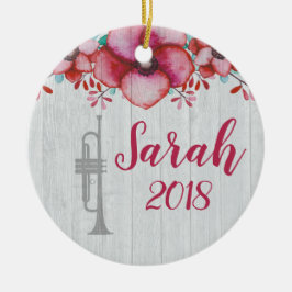 トランペットプレーヤー音楽ギフトフローラ パーソナライズされた セラミックオーナメント