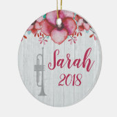 トランペットプレーヤー音楽ギフトフローラ パーソナライズされた セラミックオーナメント (左)