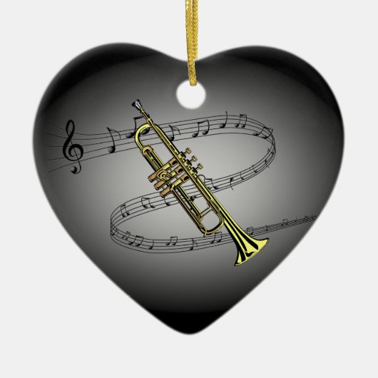 トランペットミュージカルスケール~黒~グレー背景 セラミックオーナメント (正面)