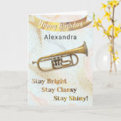 トランペットミュージカル楽器パーソナライズされた誕生日 カード (黄色い花)