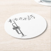 トランペットミュージシャンと音符 ラウンドペーパーコースター (アングル)
