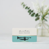 トランペットミュージシャン音楽先生楽器金ゴールド 名刺 (スタンド正面)