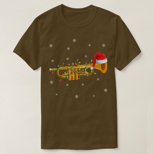 トランペットミュージッククリスマス照明サンタハットトランペットクリー Tシャツ (デザイン正面)