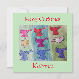 トランペット付きエンジェルズフラットクリスマスカード カード