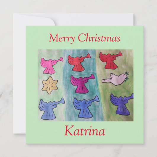 トランペット付きエンジェルズフラットクリスマスカード カード (正面)