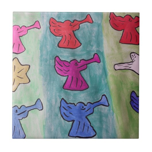 トランペット付きクリスマスエンジェルズセラミックタイル タイル (正面)