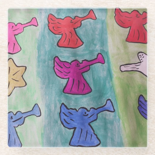 トランペット付きクリスマスエンジェル ガラスコースター (正面)