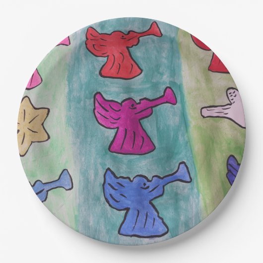 トランペット付きクリスマスエンジェル ペーパープレート (正面)