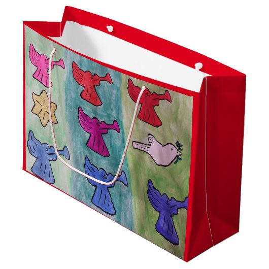 トランペット付きクリスマスエンジェル ラージペーパーバッグ (正面アングル)