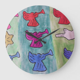 トランペット付きクリスマスエンジェル ラージ壁時計