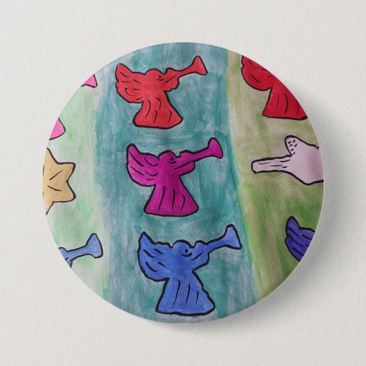 トランペット付きクリスマスエンジェル 缶バッジ (正面)