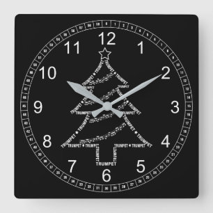 トランペット文字クリスマス スクエア壁時計