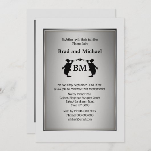 トランペット氏とトランペット氏はシルバー白黒を育てる 招待状 (正面/裏面)