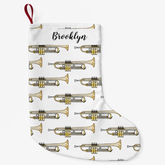トランペット漫画イラストレーション スモールクリスマスストッキング (正面)