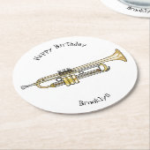 トランペット漫画イラストレーション ラウンドペーパーコースター (アングル)