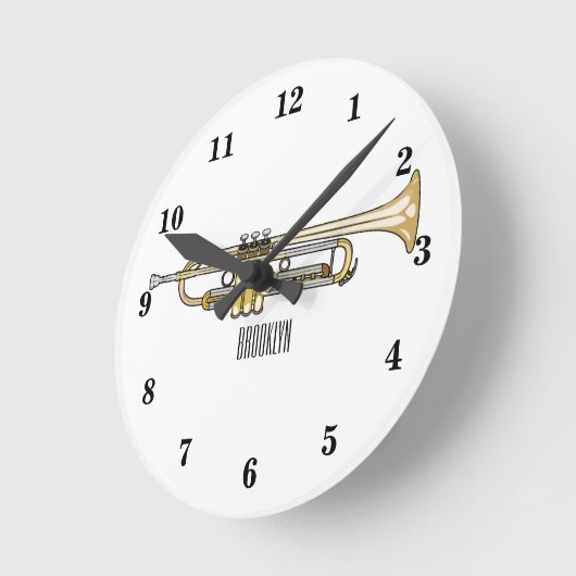 トランペット漫画イラストレーション ラウンド壁時計 (傾斜)