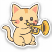 トランペット猫の音楽アート シール (正面)